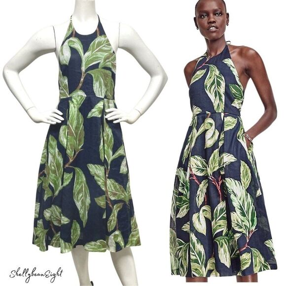 ANN TAYLOR AMALFI Palm Tropical Halter Dress 2 P 4 - Picture 1 of 16